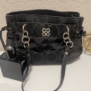 Coach Black Shoulder Bag with Signature Fabric
